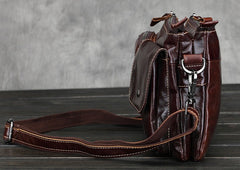 Cool Small Coffee Leather Mens Messenger Bag Shoulder Bag for Men - iwalletsmen