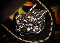 Handmade Leather Black Mens Tooled Skull Chain Biker Wallet Cool Leather Wallet Long Clutch Wallets for Men