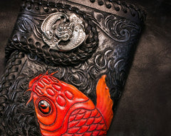 Handmade Leather Carp Mens Chain Biker Wallet Cool Leather Wallet With Chain Wallets for Men