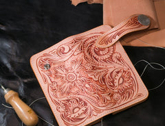 Handmade Mens Cool Tooled Floral Leather Chain Wallet Biker Trucker Wallet with Chain - iwalletsmen
