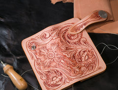 Handmade Mens Cool Tooled Floral Leather Chain Wallet Biker Trucker Wallet with Chain