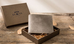 Cool Leather Mens Gray Small Wallet Bifold Vintage Slim billfold Wallet for Men - iwalletsmen