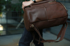 Mens Leather Barrel Backpack Cool Travel Bag Weekender Bag for men - iwalletsmen