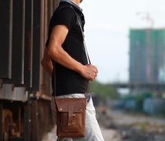Handmade Vintage Leather Mens Small Messenger Bag Coffee Cell Phone Shoulder Bag for Men - iwalletsmen