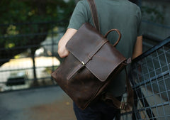 Leather Coffee Mens Backpack Cool Travel Backpacks Laptop Backpack for men - iwalletsmen