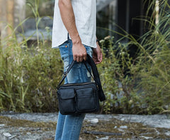 mens black messenger bag leather Black Leather Messenger Bag Men's Black Crossbody Bag Small Black Messenger Bag
