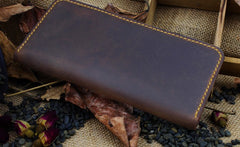 Handmade Leather Mens Cool Travel Long Wallet Card Holder Card Slim Clutch Wallets for Men