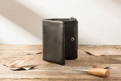 Black Leather Mens Small Wallets Trifold Vintage billfold Wallet for Men - iwalletsmen