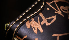 Handmade Leather Mens Chain Chinese Handwriting Biker Wallet Cool Leather Wallet Long Phone Wallets for Men