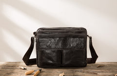 Cool Black Leather Mens Messenger Bag Vintage Shoulder Bag for Men - iwalletsmen