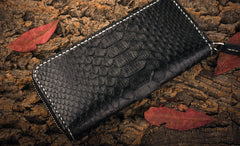 Handmade Leather Mens Clutch Wallet Cool Boa Skin Wallet Long Zipper Wallets for Men