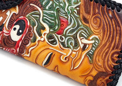 Handmade Leather Buddha&Demon Mens Chain Biker Wallet Cool Leather Wallet With Chain Wallets for Men