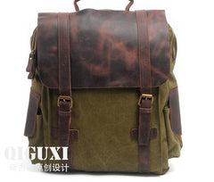 Mens Canvas Leather Backpack Canvas Hiking Backpack Canvas Travel Backpack for Men - iwalletsmen