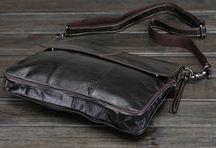 Cool Small Black Leather Mens Messenger Bag Shoulder Bag for Men - iwalletsmen