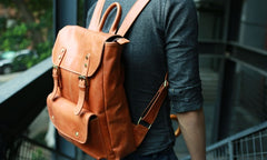 Cool Brown Mens Leather Backpack Travel Backpack School Backpacks for men - iwalletsmen