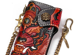 Handmade Leather Monster Mens Chain Biker Wallet Cool Leather Wallet Long Phone Wallets for Men