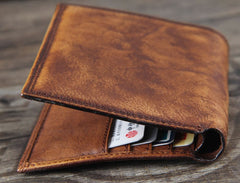 Handmade Genuine Leather Mens Cool Slim Leather Wallet Men Small Wallets Bifold for Men
