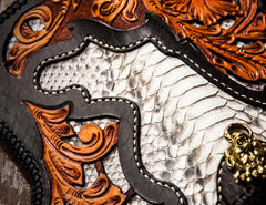 Handmade Leather Tooled Floral Mens Chain Biker Wallet Cool Leather Wallet With Chain Wallets for Men