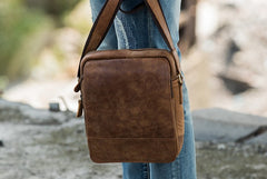 Cool Mens Small Leather Brown Bag Messenger Bags Shoulder Bags  for Men - iwalletsmen