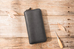 Cool Black Leather Mens Zipper Clutch Wallet Long Wallet for Men - iwalletsmen