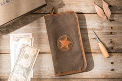 Cool Canvas Leather Mens Bifold Long Wallet Zipper Long Wallet for Men - iwalletsmen