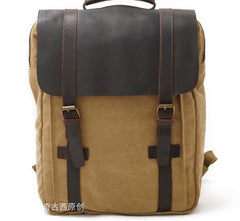 Cool Canvas Leather Mens Laptop Backpack Canvas Travel Backpack Canvas School Backpack for Men - iwalletsmen