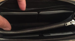 Genuine Leather Mens Cool Long Leather Wallet Zipper Clutch Wristlet Wallet for Men