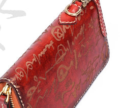 Handmade Leather Mens Chinese Handwriting Chain Biker Wallet Cool Leather Wallet Long Phone Wallets for Men