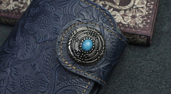 Handmade Leather Floral Mens Cool Biker Wallet Leather Wallet Men billfold Wallets Bifold for Men