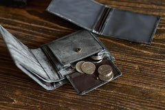Genuine Leather Mens Cool billfold Leather Wallet Men Small Wallets Bifold for Men