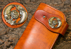 Handmade Long Wallet Mens Cool Leather Chain Wallet Biker Trucker Wallet with Chain
