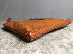 Handmade Genuine Leather Mens Clutch Cool Slim Wallet Zipper Clutch Wristlet Wallet for Men