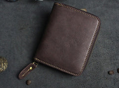 Handmade Leather Mens Cool Slim Leather Wallet Men Zipper billfold Wallets Bifold for Men