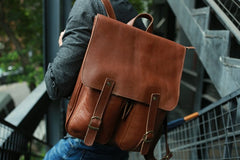 Leather Brown Mens Backpack Cool Travel Backpacks Laptop Backpack for men - iwalletsmen