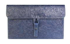 Handmade Leather Floral Tooled Mens Clutch Cool Slim Wallet Zipper Clutch Wristlet Wallet for Men