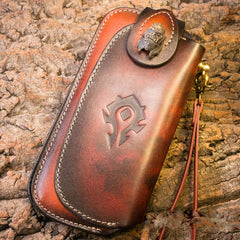 Handmade Leather Mens Cool Long World of Warcraft Leather Chain Wallet Cards Biker Trucker Wallet - iwalletsmen