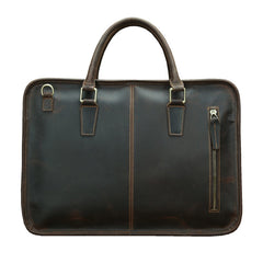 Coffee Leather Mens Briefcase Work Handbag 14 inches Laptop Business Bag For Men