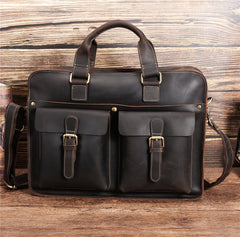 Brown Leather Mens Briefcase Work Handbag Brown 14 inches Laptop Business Bag For Men