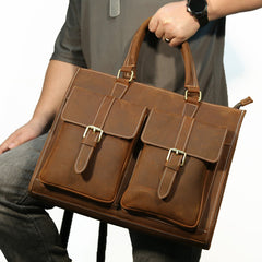 Leather Mens Briefcase Vintage 14 inches Laptop Work Bag Business Bag For Men