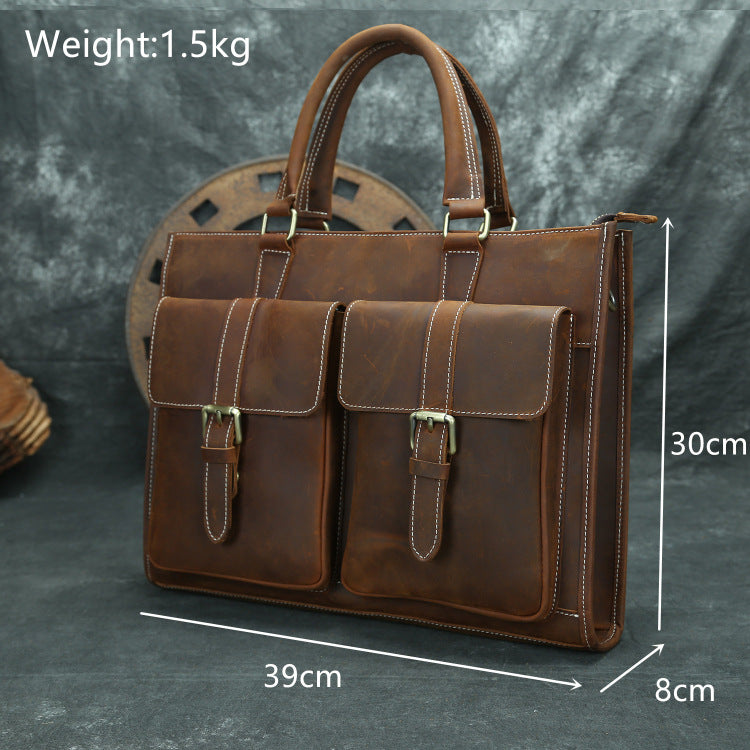 Leather Mens Briefcase Vintage 14 inches Laptop Work Bag Business Bag For Men