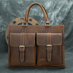 Leather Mens Briefcase Vintage 14 inches Laptop Work Bag Business Bag For Men