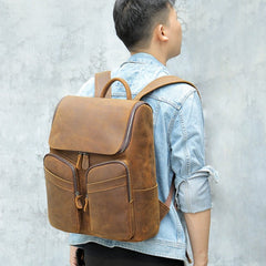 Leather Mens Satchel Backpack 15.6'' Laptop Rucksack Vintage School Backpack For Men