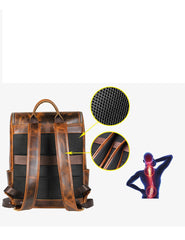 Leather Mens Satchel Backpack 15.6'' Laptop Rucksack Vintage School Backpack For Men