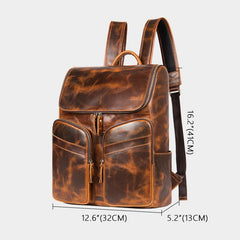 Leather Mens Satchel Backpack 15.6'' Laptop Rucksack Vintage School Backpack For Men