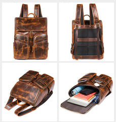 Leather Mens Satchel Backpack 15.6'' Laptop Rucksack Vintage School Backpack For Men