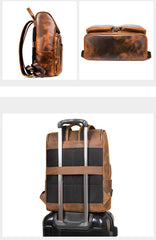 Leather Mens Satchel Backpack 15.6'' Laptop Rucksack Vintage School Backpack For Men