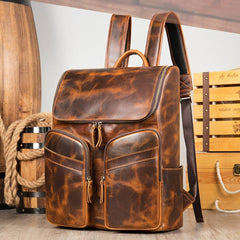 Leather Mens Satchel Backpack 15.6'' Laptop Rucksack Vintage School Backpack For Men