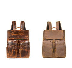 Leather Mens Satchel Backpack 15.6'' Laptop Rucksack Vintage School Backpack For Men