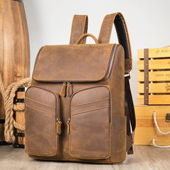 Leather Mens Satchel Backpack 15.6'' Laptop Rucksack Vintage School Backpack For Men