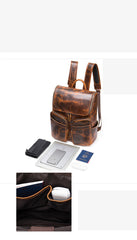 Leather Mens Satchel Backpack 15.6'' Laptop Rucksack Vintage School Backpack For Men